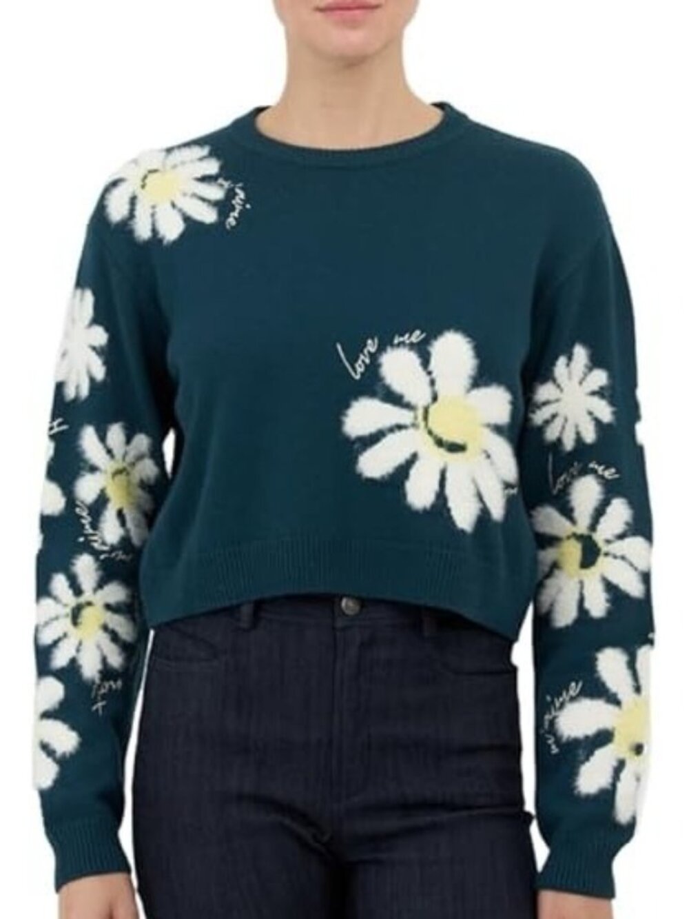 Cinq à Sept Daisy Sweater Sz M Embroidered Floral Cropped Knit Top Parisian Chic